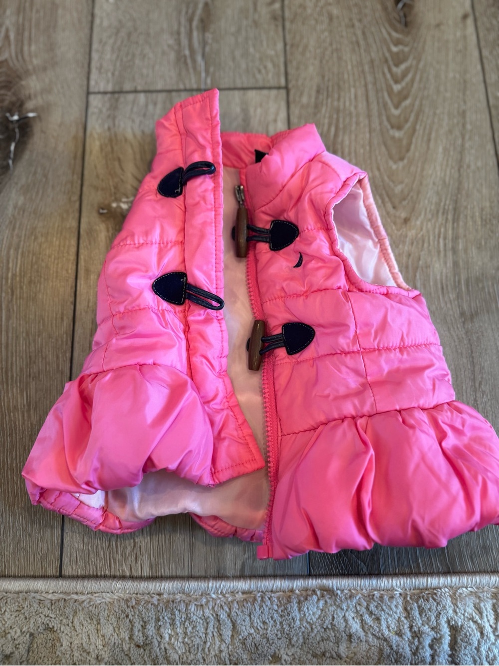 Nautica Girls Bright Pink Quilted Puffer Vest with Toggle Details